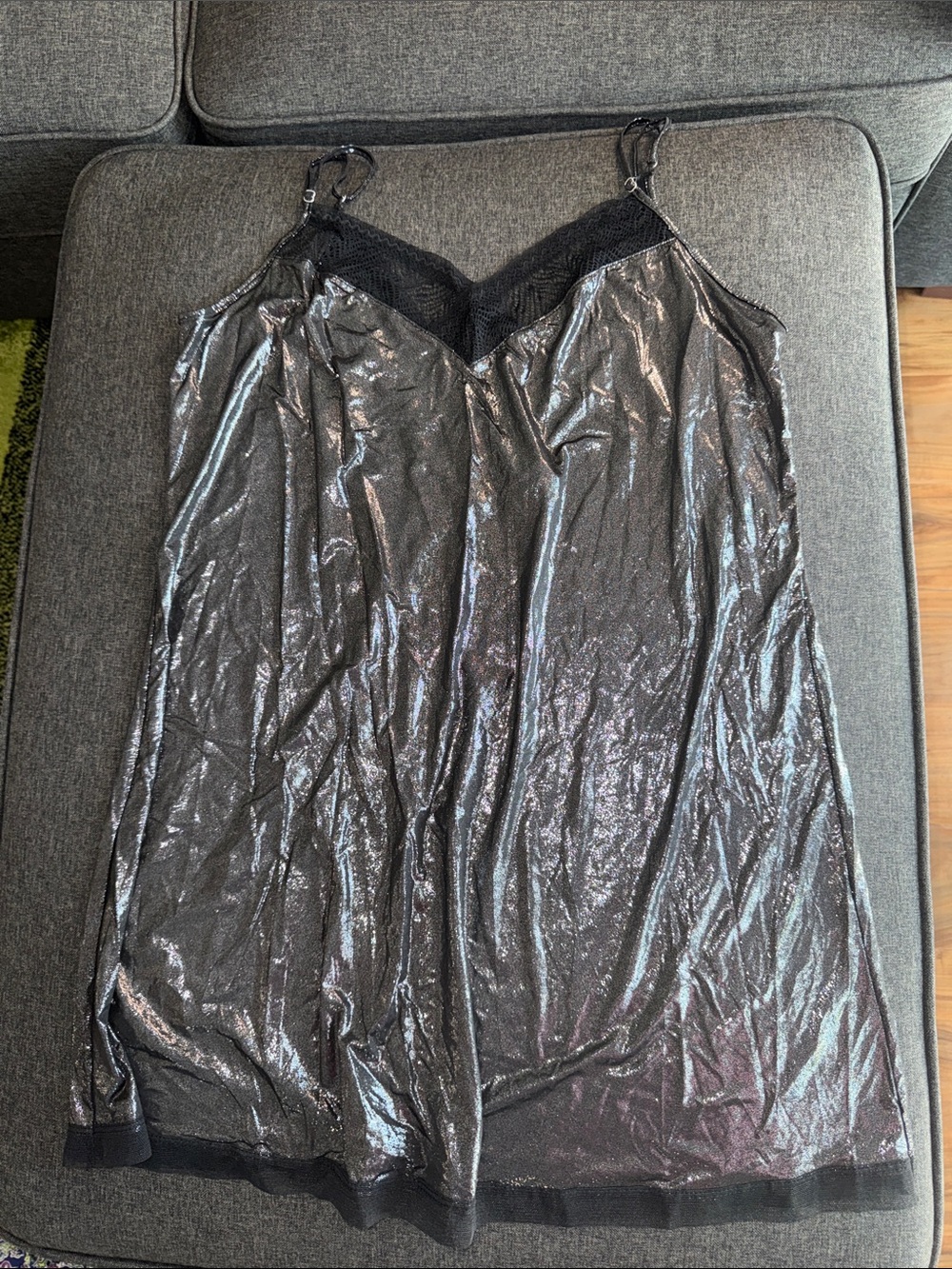 Victoria’s Secret Shimmery Black Slip Nightie with Lace Trim